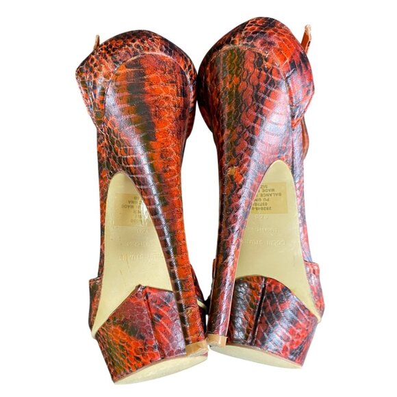 Vtg Sexy Red Snakeskin Peep Toe Platform Stiletto Heels Size 8.5 Stripper Club - Picture 6 of 7